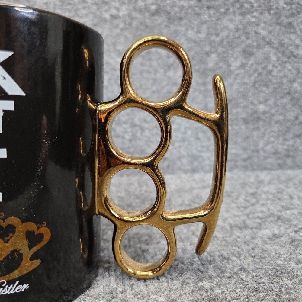 Hustler Brass Knuckles Handle Coffee Mug Black with Novelty Phrase Y2k - Picture 3 of 6